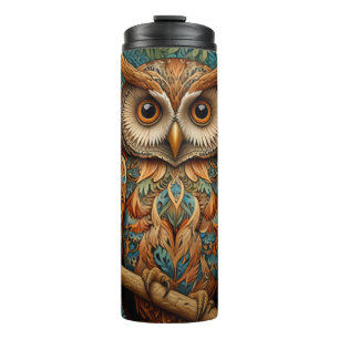 Elegant retro owl boho bohemian forest greenery thermal tumbler
