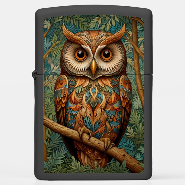 Elegant retro owl boho bohemian forest greenery  zippo lighter (Front)