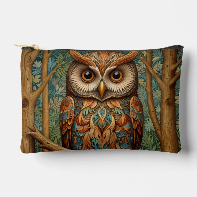 Elegant retro owl forest greenery  accessory pouch (Front)