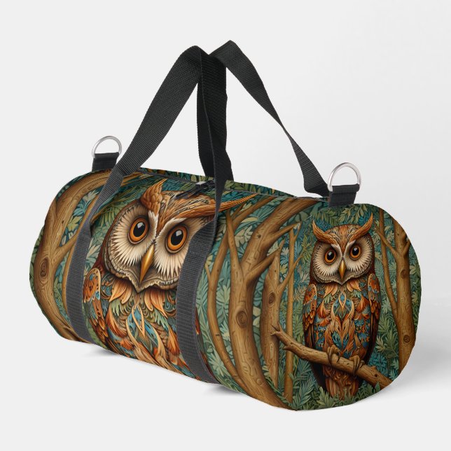 Elegant retro owl forest greenery  duffle bag (Left Corner)