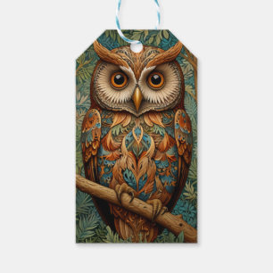 Elegant retro owl forest greenery  gift tags