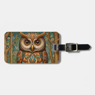 Elegant retro owl forest greenery luggage tag