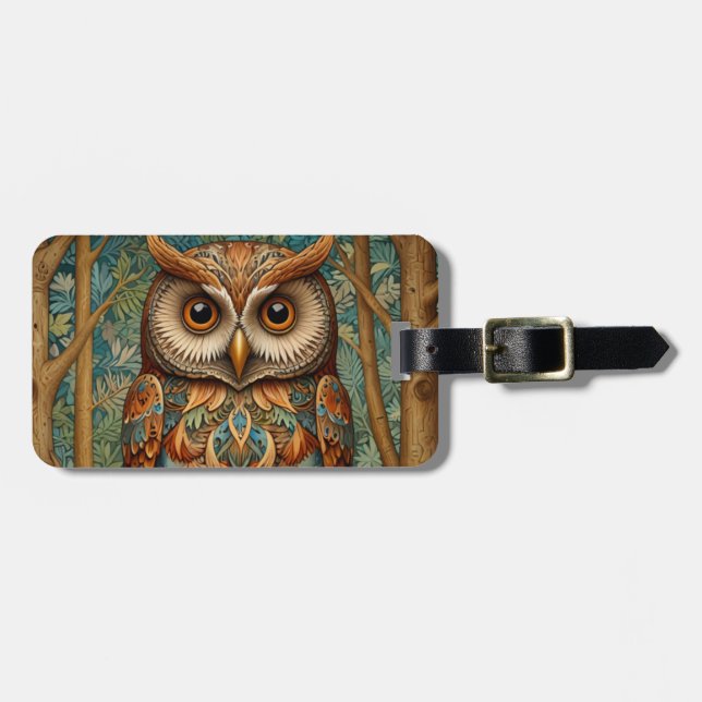 Elegant retro owl forest greenery  luggage tag (Front Horizontal)