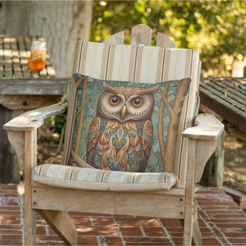 Elegant retro owl forest greenery  outdoor pillow