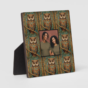 Elegant retro owl forest greenery photo template  plaque