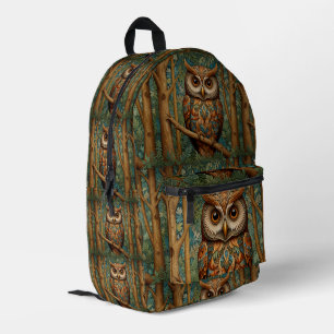 Elegant retro owl forest greenery printed backpack