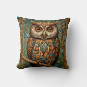 Elegant retro owl forest greenery throw pillow