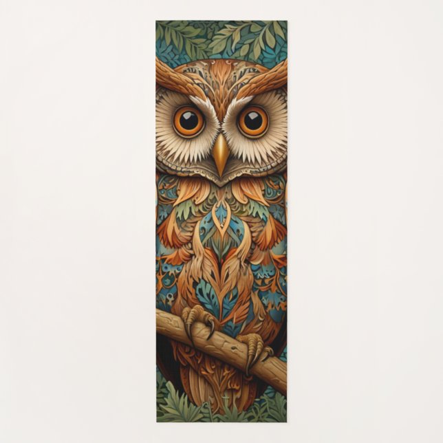Elegant retro owl forest greenery  yoga mat (Front)