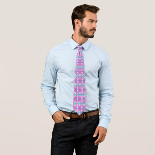 Elegant Retro Pink  Blue Unique Abstract Pattern Neck Tie