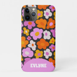 Elegant Retro Pink Colorful Modern Groovy Floral iPhone 11 Pro Case