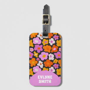 Elegant Retro Pink Colorful Modern Groovy Floral Luggage Tag