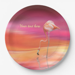 Elegant Retro Pink Flamingo Surreal Personalize Paper Plates