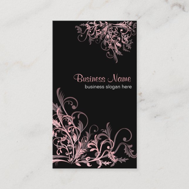 Elegant Retro Pink Flower Swirls 2 Business Card (Front)