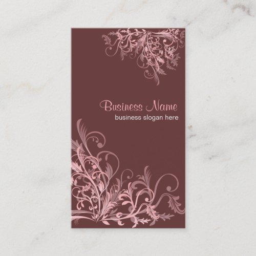 Elegant Retro Pink Flower Swirls 3 Business Card