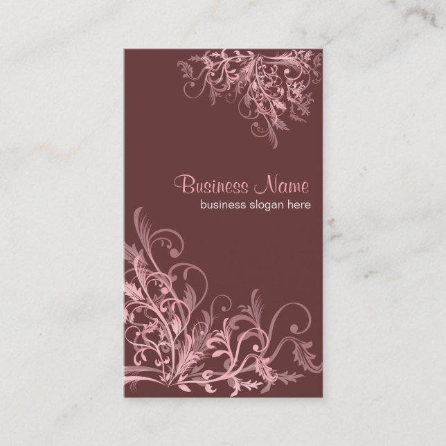Elegant Retro Pink Flower Swirls 3 Business Card (Front)