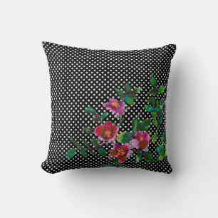 Elegant retro pink magenta watercolor roses polka throw pillow