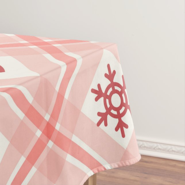 Elegant Retro Pink Snowflake And Red Heart Pattern Tablecloth (In Situ)