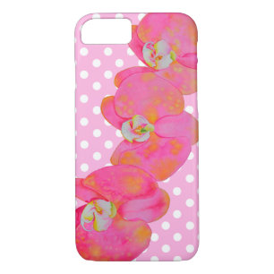 Elegant retro pink watercolor orchids polka dots iPhone 8/7 case