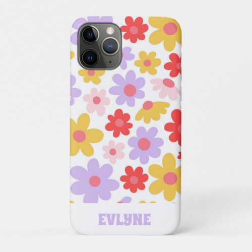 Elegant Retro Purple Red Modern Groovy Floral  iPhone 11 Pro Case