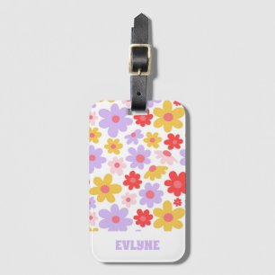 Elegant Retro Purple Red Modern Groovy Floral Luggage Tag
