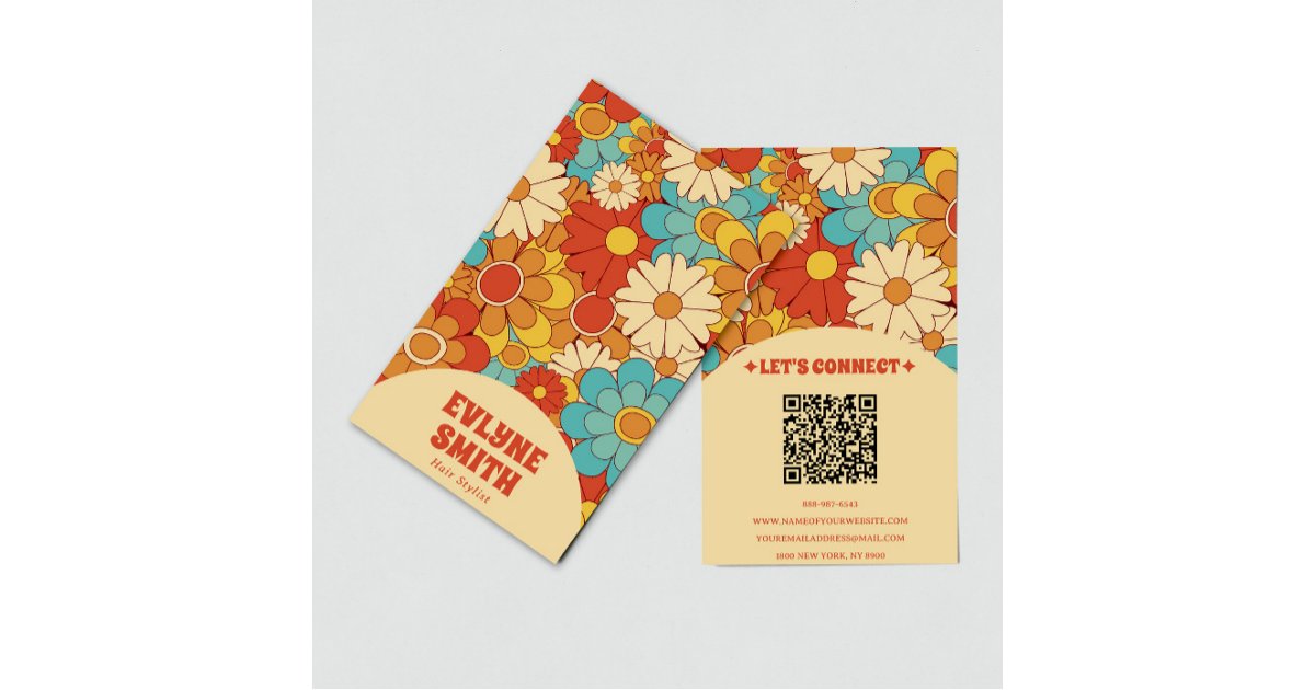 Elegant Retro QR Code Groovy Floral Trendy Boho Business Card | Zazzle
