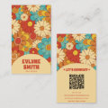 Elegant Retro QR Code Groovy Floral Trendy Boho Business Card | Zazzle