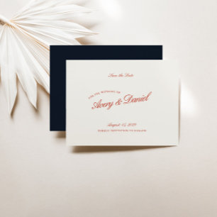 Elegant Retro Red & Deep Blue Save the Date Card