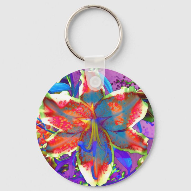Elegant retro red floral lily  keychain (Front)