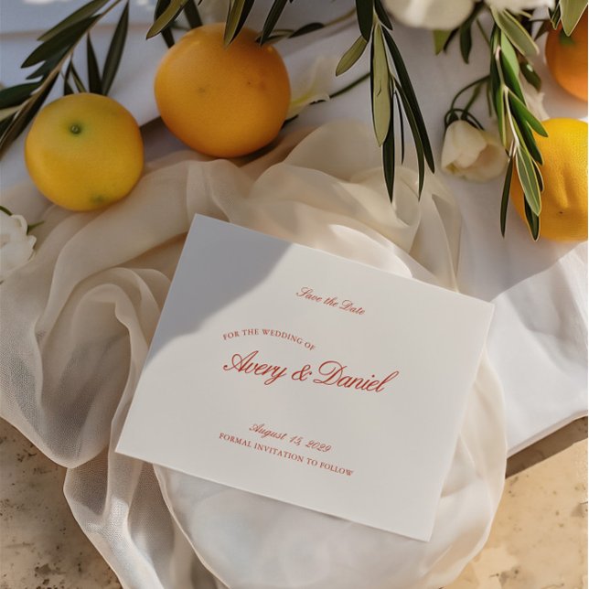 Elegant Retro Red & Ivory Save the Date Card (Elegant Retro Red & Ivory Save the Date Card)