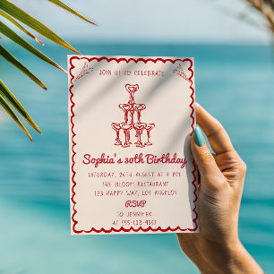 Elegant Retro Red Martini Glass 30th Birthday Invitation
