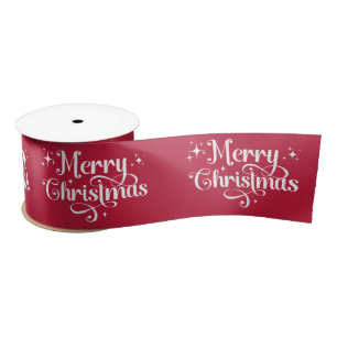 Elegant Retro Red Merry Christmas Wrapping Satin Ribbon