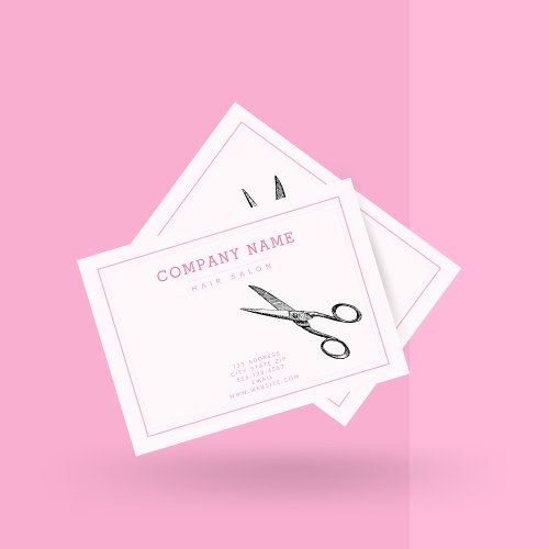 Elegant Retro Scissors  _ Minimal Pink Hairsalon Business Card