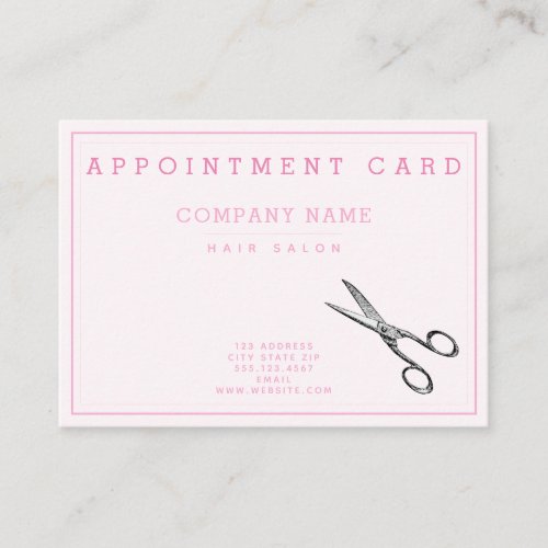 Elegant Retro Scissors  Pink Hairsalon Appointment Business Card