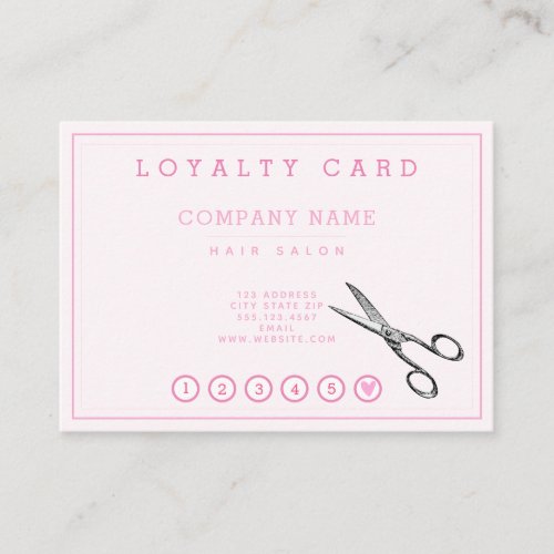 Elegant Retro Scissors  Pink Hairsalon Loyalty Business Card