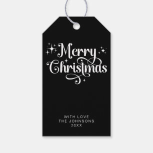 Elegant Retro Script Black Minimal Merry Christmas Gift Tags