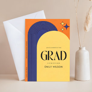 Elegant Retro Script Grad Graduation Announcement Postcard