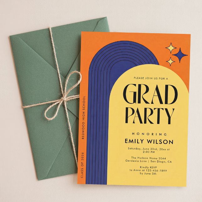 Elegant Retro Script Grad Party Graduation Announcement (Creator Uploaded)