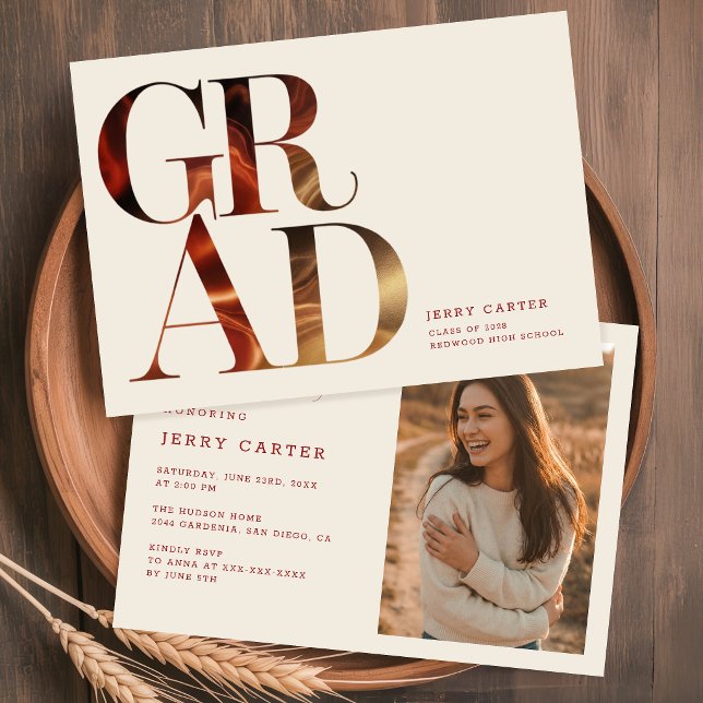 Elegant Retro Script Grad Photo Graduation Invitation (Creator Uploaded)