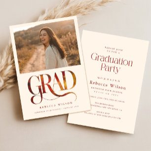 Elegant Retro Script Graduate Photo Graduation Invitation