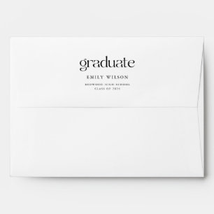 Elegant Retro Script Graduation Black and White Envelope
