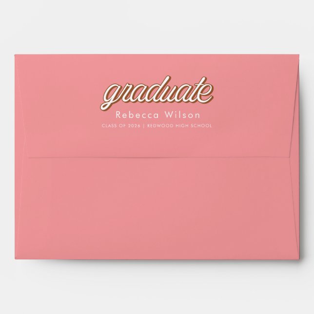 Elegant Retro Script Graduation Pink Envelope (Back (Top Flap))