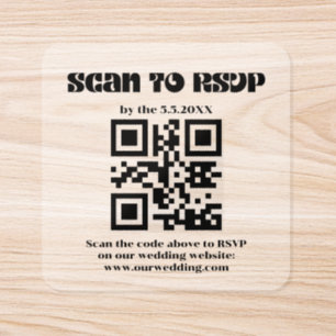 elegant retro script rsvp qr code wedding  clear square sticker