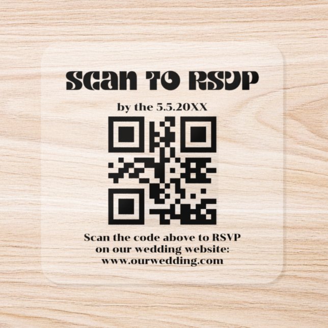 elegant retro script rsvp qr code wedding  clear square sticker (Single)