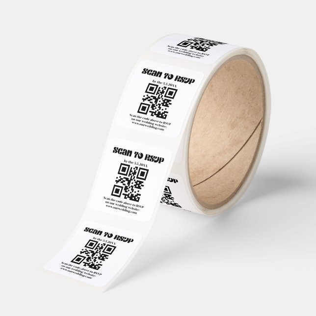 elegant retro script rsvp qr code wedding   square sticker (Roll)