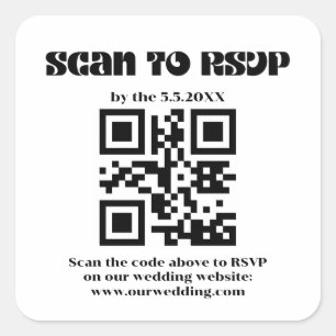 elegant retro script rsvp qr code wedding square sticker
