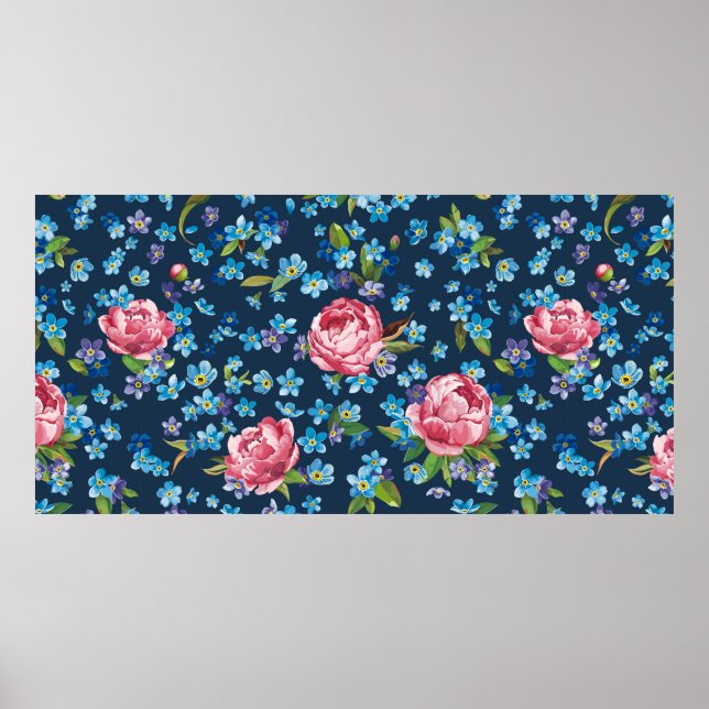 Elegant retro seamless pattern with pink peonies f poster (Front)