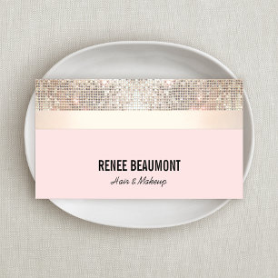 Elegant Retro Sequin Gold and Pink Striped Business Card
