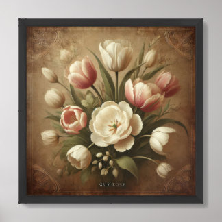 Elegant retro spring tulips muted colors framed art