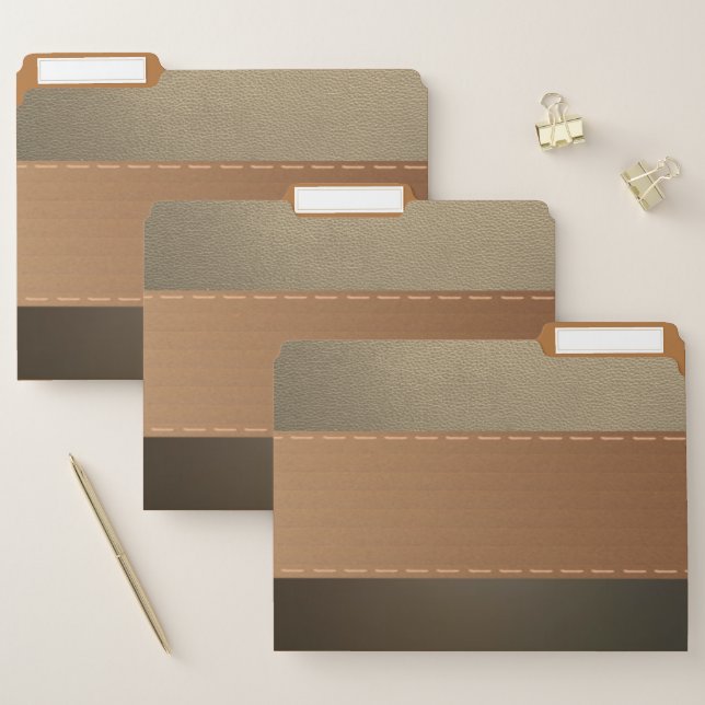 Elegant Retro Stitched Faux Leather Look File Folder (Set)
