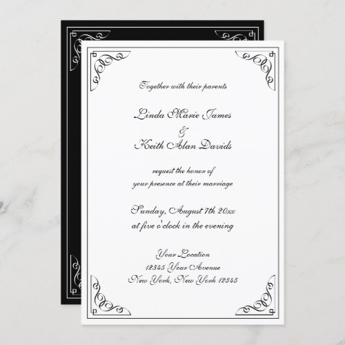 Elegant retro style flourish swirly border wedding invitation